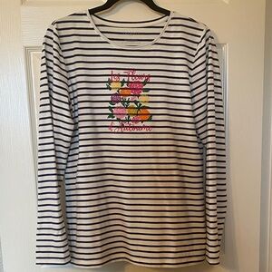 Striped Long Sleeve Shirt with Floral Design